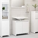 KRHINO WC-Schminktisch, Badezimmerschrank, Sperrholz, Weiß, glänzend, 60 x 33 x 61 cm, mit 2 Türen + geräumiges Fach für Badezimmer