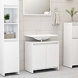 KRHINO WC-Schminktisch, Badezimmerschrank, Sperrholz, Weiß, glänzend, 60 x 33 x 61 cm, mit 2 Türen + geräumiges Fach für Badezimmer