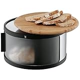 WMF Gourmet Brotkasten rund 32 x 13 cm, mit Schneidbrett, Brottrommel, Bambus, Cromargan Edelstahl, Kunststoff, schwarz