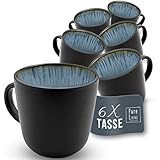 Tassen Set 6er Steingut Ibiza - Stylishes Kaffeetassen Set modern spülmaschinen- und mikrowellenfest, kratzfest - Cooles Tee- und Kaffeebecher Set in Tiefblau - Pure Living Kaffeetasse