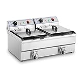 Royal Catering RCSF-16DTH Fritteuse Edelstahl Doppel Friteuse Elektrofritteuse (2 x 16L, 2 x 6000W, 380V, 200°C, Ablasshahn, Kaltzonen)