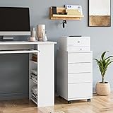 HOCSOK Rollcontainer mit 4 Schubladen, Aktenschrank mit Rollen, Büroschrank, unter dem Schreibtisch, für Zuhause und Büro, weiß, 33 x 39 x 63,5 cm