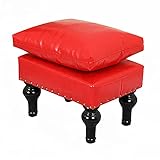 ZZenSmot Ländlich Sitzhocker Mit Hölzern Beine Polsterhocker,Bequem Leder Mit Doppelt-Schicht Gepolstert Couch Hocker Für Lebend Zimmer Schlafzimmer Eingangsbereich-Rot 40x29x33cm(16x11x13inch)