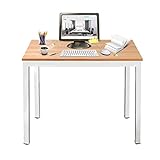 DlandHome Computertisch Schreibtisch Holz 100 x 60 cm Laptop PC Tisch, Moderner Bürotisch Arbeitstisch Esstisch aus Holz und Stahl für Büro und Zuhause, Teak/Weiß