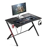 Gaming Schreibtisch Gamer Computertisch Ergonomischer PC Schreibtisch,Gaming Tische für Gaming Laptops,für Schreibtisch,ergonomisch,Gaming-Tisch mit Haken,Getränkehalter/Halterung,Black-L 120CM