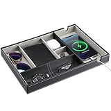 ProCase Ablage Tablett PU-Leder Schreibtisch Organizer mit 6 Fächer Kunstleder Büro Aufbewahrungsbox Schreibtisch Ordnungssystem für Handy Uhr Schlüssel Geldbeutel -Schwarz