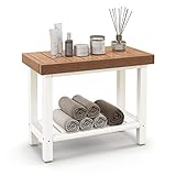COSTWAY Duschbank Bad, Sitzbank mit Ablage bis 150 kg belastbar, wasserdichte Badezimmerbank Duschsitz Duschhocker für Erwachsene, Braun + Weiß (61 x 31 x 49 cm)