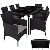TecTake 800798 Poly Rattan Sitzgruppe für 8 Personen, UV-beständige Sitzgarnitur, Gartenmöbel Set mit 8 Stühlen, Tisch + Polster, inkl. Schutzhülle (Schwarz-Grau)