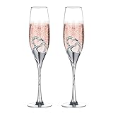 NUPTIO Sektgläser Kristall Champagner Gläser - Weingläser Trinkgläser für Party, 2 Stücke Kristallgläser Sektgläser Hochzeit für Brautpaar, Geschenk für Hochzeitsjubiläum, Silber