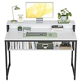 Cubiker Schreibtisch, Computertisch mit Ablageregal und Bücherregal, 120 x 60 x 88 cm klein Pc Gaming Tisch, Bürotisch fürs Büro Wohnzimmer, Industrie-Design, Stabil Stahlgestell schreibtische, Weiß