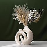 2 in 1 Weiße Donut-Vase für Pampasgras, Keramikvasen für Blumen, Vase im nordischen Minimalismus-Stil, unregelmäßige Vase für Wohnzimmer, Schlafzimmer, Küche, Büro, Hochzeitsdekoration