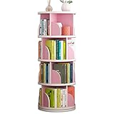 WHDNIOSS Bücherregale, um 360° drehbares Bücherregal, höhenverstellbares Bücherregal, 3/4/5/6-lagiges Regal, spart Platz (Color : White-pink, Size : 4 Layers (46 * 126cm))