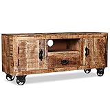 Raues Mangoholz TV Schrank mit 4 Eisenrädern Fernsehtisch Fernsehschrank Lowboard TV Möbel Sideboard HiFi-Schrank120 x 30 x 50 cm