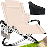 KESSER® Relaxliege Liegestuhl Inkl. Tasche + Abdeckung Gartenliege Sonnenliege Gartenstuhl Klappstuhl faltbar | Schwungliege | Schaukelsessel | ergonomische Relaxsessel | 180kg Belastung, Beige