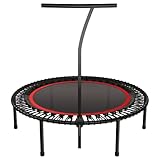 bellicon Plus Fitness Trampolin 125cm (Rot) mit stabilen Schraubbeinen, Haltestange und Gummiseilringfederung bis 200kg (Ultra Stark, Grüner Clip)