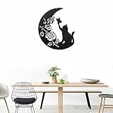 YJSBXN 2023 Metall Baum des Lebens Wanddekoration Silhouette Kunst für Geschenk Innen Außen Garten Haus Dekoration Family Wall Art Geometrische Ornamente Wandkunst Mond und Katze (A)