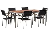 Beliani Modernes Gartenmöbel Set Tisch 180cm Eukalyptusholz 6 Stühle in Schwarz Grosseto
