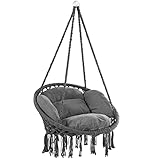 Detex Hängesessel mit 2 Kissen bis 150 kg Belastbar Ø 60 cm Wetterfest 360° Schaukeln Indoor Outdoor Hängestuhl Hängeschaukel Hängesitz Boho Anthrazit
