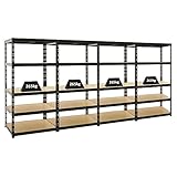 PROREGAL Mega Deal 4X Schwerlastregal Tiger Schwarz 180x90x60 cm mit Fachlast 265kg Garagenregal Kellerregal Werkstattregal Lagerregal Steckregal