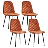 JYMTOM 4er-Set Esszimmerstühle Wohnzimmerstuhl Sessel mit Rückenlehne Sessel Stuhl Scandinavian Vintage aus Samt mit Stahlbeinen in Schwarz (4, orange)