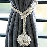 2 Stück Vorhang Raffhalter Hand Stricken Vorhang Seil Raffhalter mit Einzelner Kugel Baumwolle Seil Raffhalter Gardinen Halter, für Haus Büro Vorhang Dekoration, Beige