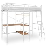 Festnight Hochbett 90x200 mit Schreibtisch Etagenbett Metall mit Treppe Stockbett Doppelstockbett Einzelbett Kinderbett Jugendbett Metallbett Bett