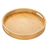 anshuke Bambus Serviertablett mit Griffen, Holz Tablett Küchentablett Servierplatte Frühstückstablett für Frühstück, Tee, Couchtisch, Küchen Deko Bett (Round: 30 x 30 x 4 cm)