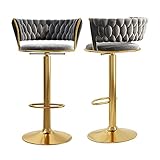 YHJZSM Barhocker 2er-Set, Küchenstühle, Barstühle für Esszimmer, Sitz aus Samt, stabiles Metallgestell mit Fußstütze, verstellbare Sitzhöhe, grau, verstellbar 65–80 cm