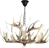 Hirschgeweih-Kronleuchter 6 Lichter + 3 Köpfe für Haus, Bar, Café, Geschäft, Vintage Hirschgeweihlampe (6 Holzlampen + 3 Geweihe)