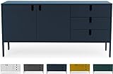 Tenzo 8555-023 UNO Designer Sideboard 2 Türen, 3 Schubladen, Petrol Blau lackiert, MDF + Spanplatten, matt Soft-Close Funktion, 86 x 171 x 46 cm (HxBxT)