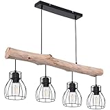 Globo Design Decken Hänge Leuchte Holz Balken Pendel Spot Ess Zimmer Retro Gitter Lampe 15326-4N