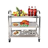 Kinbolas Servierwagen Edelstahl 3 tablett,Teewagen mit Rollen,Metall Küchenwagen,Catering Rollwagen für Küche Bar-95×50×90cm
