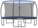 SONGMICS Trampolin Ø 305 cm, Gartentrampolin für Kinder mit Sicherheitsnetz, 180 cm hohe Gebogene Stangen, Randabdeckung, Leiter, Stahlrahmen, TÜV Rheinland GS-Zertifikat, schwarz-blau STR10BK