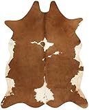 DomDeco Kuhfell-Teppich Imitat Argentina aus Polyester, Print-Teppich, rutschfest, geeignet für Wohnzimmer/Esszimmer/Diele, Braun-Weiß in 155x190cm