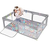 Dripex Laufstall Baby 150x200cm, xxl Laufgitter Absperrgitter mit atmungsaktivem Netz Schutzgitter Krabbelgitter für Kinder, große Sicherheitsspielplatz, grau