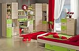 Jugendzimmer Lorento 8 teilig Komplett Set in Esche und Limonengrün mit Funktions- Jugendbett, Eckkleiderschrank, breiter und schmaler Regal- Schrank, Kommode, Regal, Wandregal, Schreibtisch