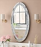 SHYFOY Ovaler Spiegel für die Wand Kristall Crushed Diamond Wohnzimmer Dekoration, funkelnder dekorativer Wandspiegel, groß 90 cm L x 50 cm B, moderner Glasakzent-Hängespiegel