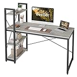 Bestier Computertisch mit Ablagefächern Schreibtisch Kleiner mit Regalen 140CM Umkehrbarer Computertisch mit Bücherregal für Heimbüro Kleiner Raum