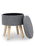 Pouf Hocker Stuhl Fusshocker Gepolstert Fußbank Rund Schemel Ottomane Polsterhocker Beinablage Sitzhocker Aus Leinen Und Massivholz Mit Stauraum Für Küche Und Wohnzimmer Grau