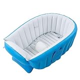 Baby-Badewanne, Tragbares Reise-Duschbecken Rückenstütze, Faltbare Kleinkind-Badewanne mit Luftpumpe Ebenerdiger, Rutschfester Bodenbadewanne, Aufblasbare Baby-Kleinkind-Badewanne (Blau)