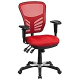 Flash Furniture Bürostuhl mit mittelhoher Rückenlehne – Ergonomischer Schreibtischstuhl mit verstellbaren Armlehnen und Netzstoff – Perfekt für Home Office oder Büro – Rot