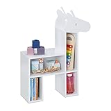 Relaxdays Kinderregal Giraffe, 4 offene Fächer, Bücherregal Kinder, HxBxT: 69,5 x 52,5 x 20 cm, Kinderzimmer Regal, weiß