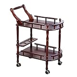 Bar-Trolley, Vintage, rot-braun, Holz, 2-lagig, für Getränke, Servierwagen, Küche, Weinaufbewahrung, Bar, Teewagen und Rollräder