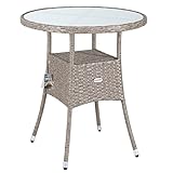 Casaria Polyrattan Gartentisch 60cm Rund 5mm Sicherheitsglas Höhenverstellbar 80 kg Belastbarkeit Wetterfest Terrasse Balkon Beistelltisch Tisch Beige