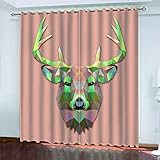 Gardinen Blickdicht Ösen Kinder 3D Abstrakte Tierische Elchhörner Muster Isolierung Schattierung Kinder Schlafzimmer Gardine Wärmeisolierender Ösens Vorhang Fenster Dekoration 2Er Set 210X220cm(HxB)
