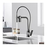 Küchenarmatur mit integriertem Wasserfilter, 2-in-1 gefilterter Einhebelmischer, Küchenspüle-Wasserhähne mit herunterziehbarer Brause, 360-Grad-Schwenkauslaufhahn mit hohem Lichtbogen, Chrom (Grau)