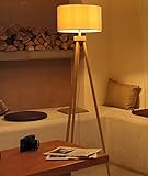 Aigostar Stehlampe Dreibein Holz Wohnzimmer, Stehlampe Vintage mit Leinenschirm Lampenschirm und Fußschalter, Hochwertiges Massivholz, Skandinavischer Stil, für Wohnzimmer, Schlafzimmer, Beige