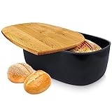 Konzept 11 Brotkasten mit Schneidebrett Holz 2in1 - Brotbox Groß Schwarz, Brot Aufbewahrungsbox mit Deckel, Spülmaschinengeeignet, Aufbewahrungsdose für Frische Brote und Gebäck