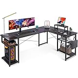 ODK L-förmige Schreibtisch Schwarz 168x120cm - Großer Ecktisch, Computertisch mit Stauraum & 2 Haken, Perfekt für Büro, Gaming & Studieren