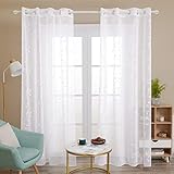 Deconovo Gardinen Schals Vorhang Leinenoptik Transparent Dekoschal Stores Gardinen schals Wohnzimmer mit Ösen Blatt, 175x140 cm(HöhexBreite), Weiß, 2er Set